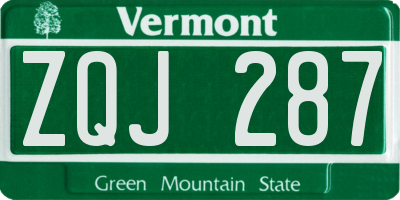 VT license plate ZQJ287