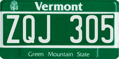VT license plate ZQJ305