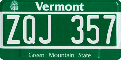 VT license plate ZQJ357