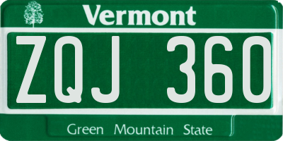 VT license plate ZQJ360