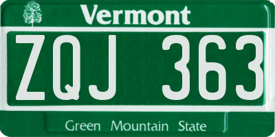 VT license plate ZQJ363
