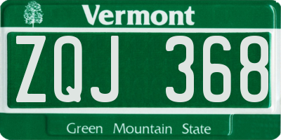 VT license plate ZQJ368