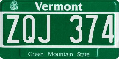VT license plate ZQJ374