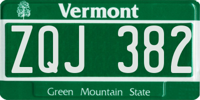VT license plate ZQJ382