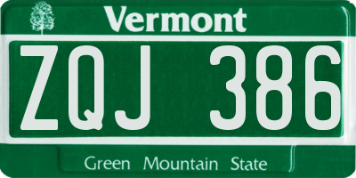 VT license plate ZQJ386