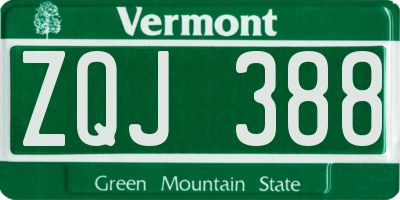 VT license plate ZQJ388