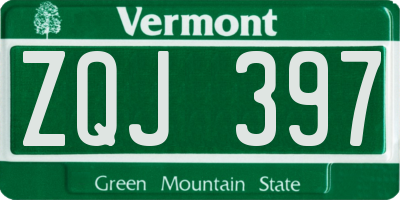 VT license plate ZQJ397