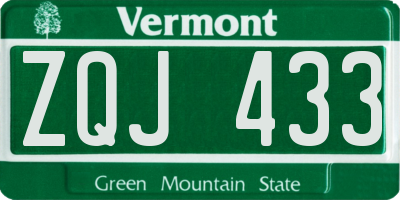 VT license plate ZQJ433