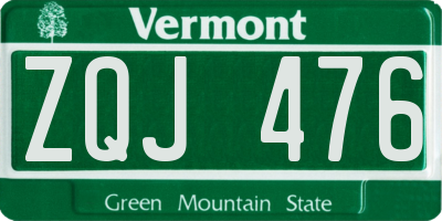 VT license plate ZQJ476