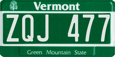 VT license plate ZQJ477