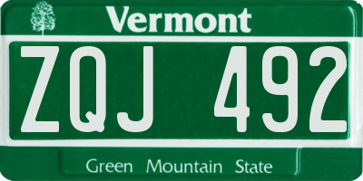 VT license plate ZQJ492