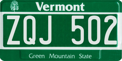 VT license plate ZQJ502