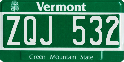 VT license plate ZQJ532