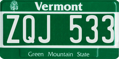 VT license plate ZQJ533