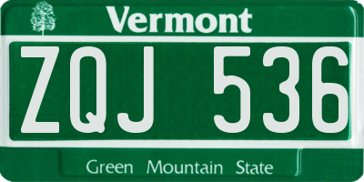 VT license plate ZQJ536