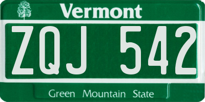 VT license plate ZQJ542