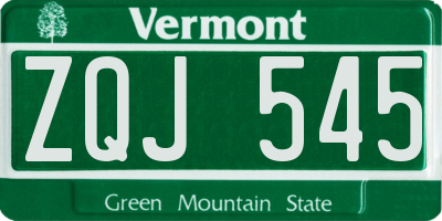 VT license plate ZQJ545