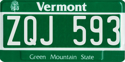 VT license plate ZQJ593