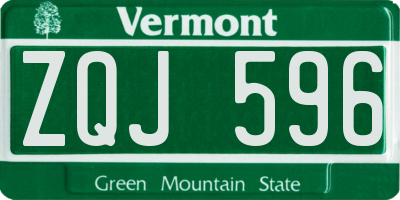 VT license plate ZQJ596