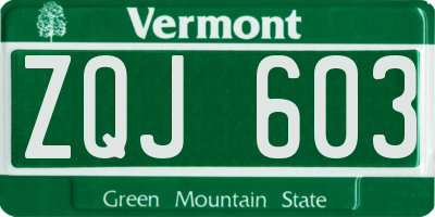 VT license plate ZQJ603