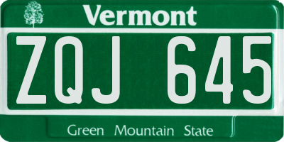 VT license plate ZQJ645