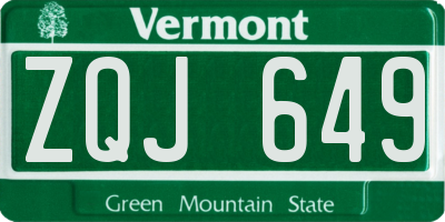VT license plate ZQJ649