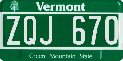VT license plate ZQJ670