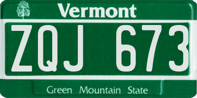 VT license plate ZQJ673