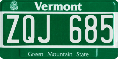VT license plate ZQJ685
