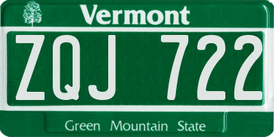 VT license plate ZQJ722
