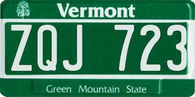 VT license plate ZQJ723
