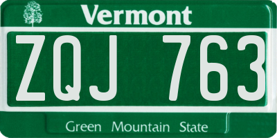 VT license plate ZQJ763