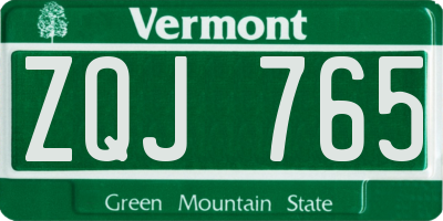 VT license plate ZQJ765