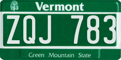 VT license plate ZQJ783