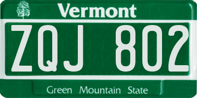 VT license plate ZQJ802