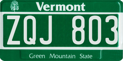 VT license plate ZQJ803