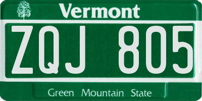 VT license plate ZQJ805