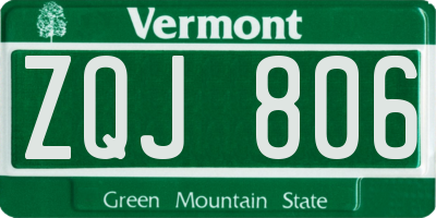 VT license plate ZQJ806