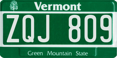VT license plate ZQJ809