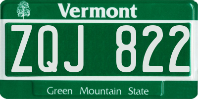 VT license plate ZQJ822