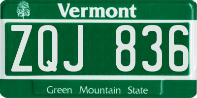 VT license plate ZQJ836