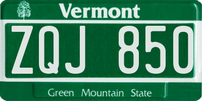 VT license plate ZQJ850