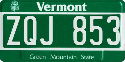 VT license plate ZQJ853