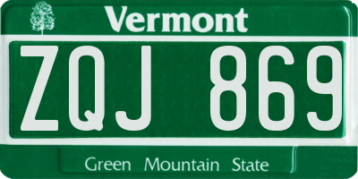 VT license plate ZQJ869