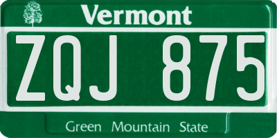 VT license plate ZQJ875