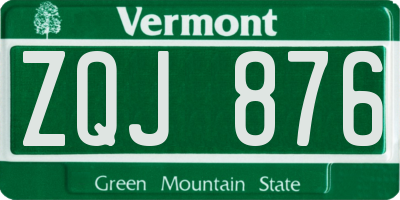 VT license plate ZQJ876