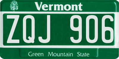 VT license plate ZQJ906