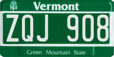 VT license plate ZQJ908