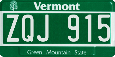 VT license plate ZQJ915