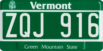 VT license plate ZQJ916